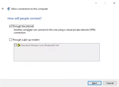 Setting Up A VPN Server On Windows 10 In 8 Steps : Ticking through the internet box